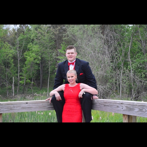 Red Floral Lace Prom Dress - Picture 5 of 6